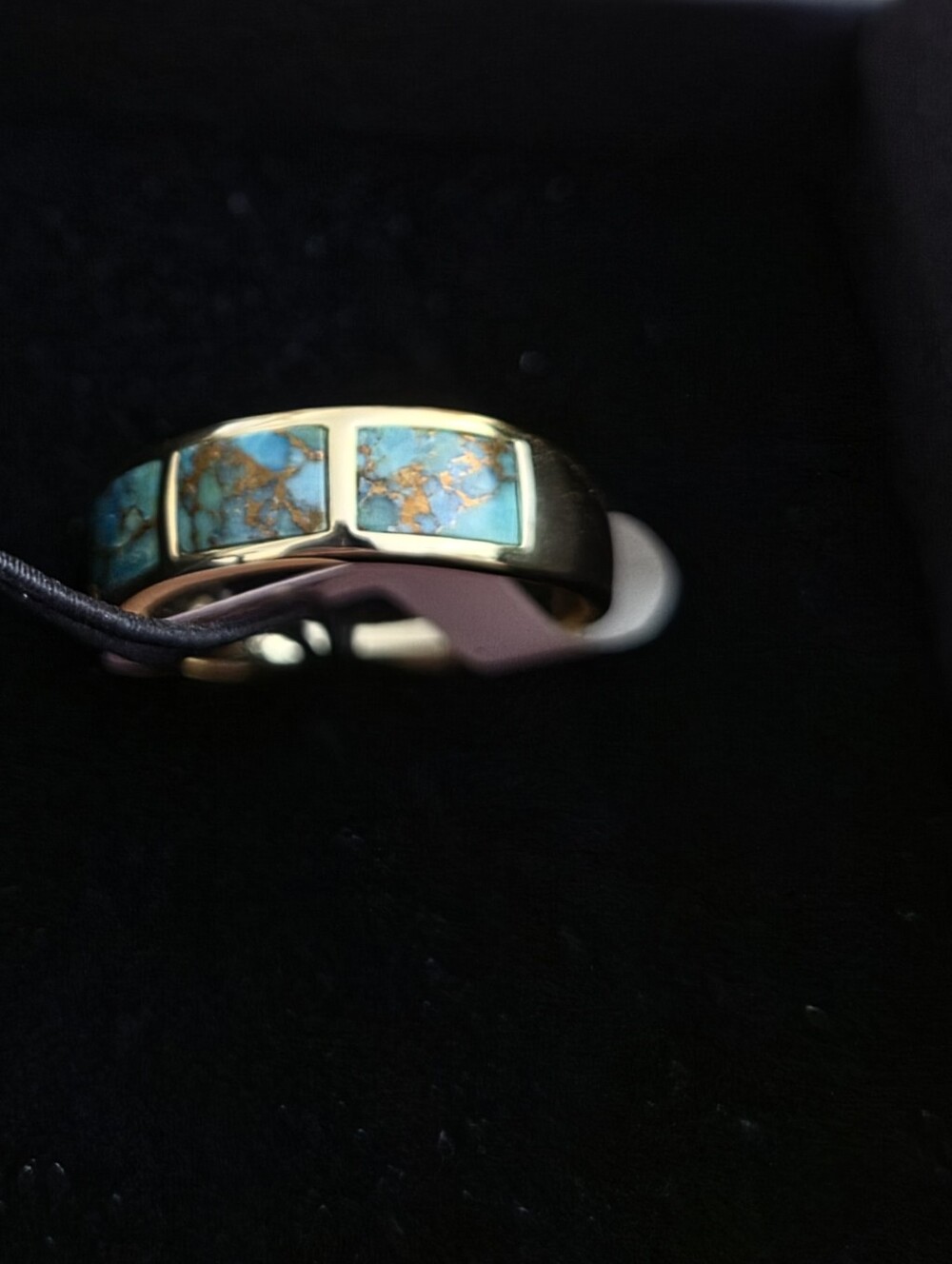NWT 14K Gold Over Sterling Silver Blue Copper Turquoise Inlay Band Sz 8